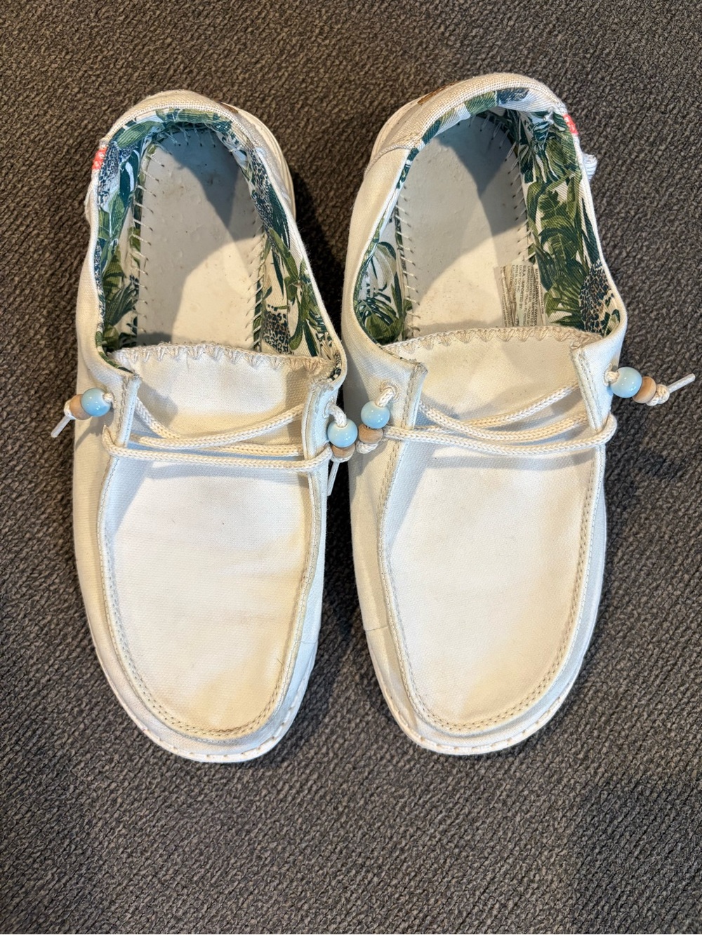 Hey Dude White Canvas Slip-On Loafers with Bead Accents